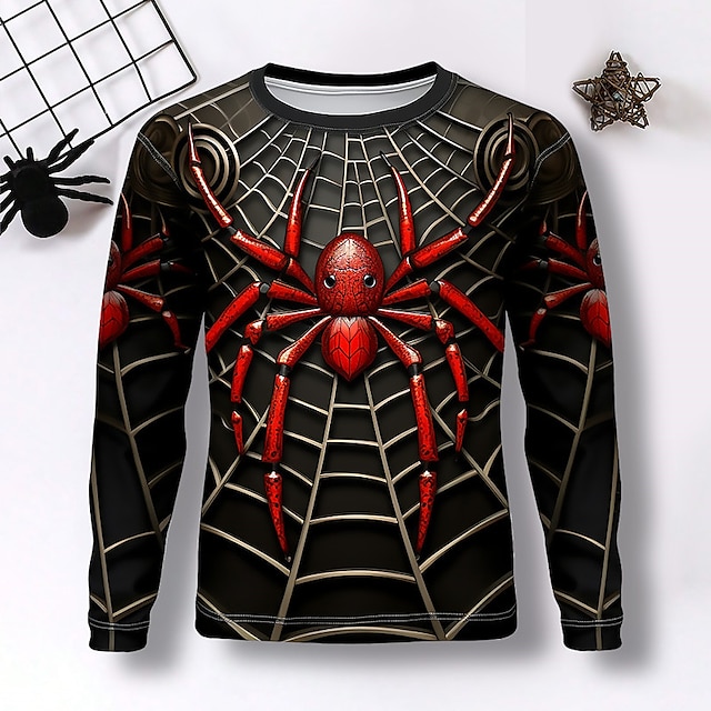  Jungen 3D SPIDER T-Shirt Hemd Langarm 3D-Druck Herbst Winter Sport Modisch Strassenmode Polyester kinderkleidung 3-12 Jahre Rundhalsausschnitt Outdoor Casual Täglich Regular Fit