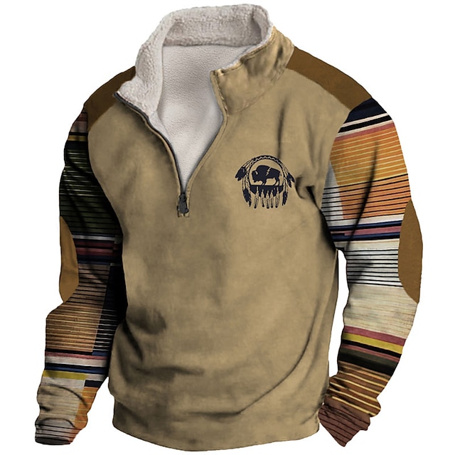  Hombre Graphic Bloque de color Tribal Sudaderas Sudadera Sudadera con cremallera Manga Larga Camisa de entrenamiento Cremallera de un cuarto Diario Básico Casual Impresión 3D Vacaciones Festivos Noche