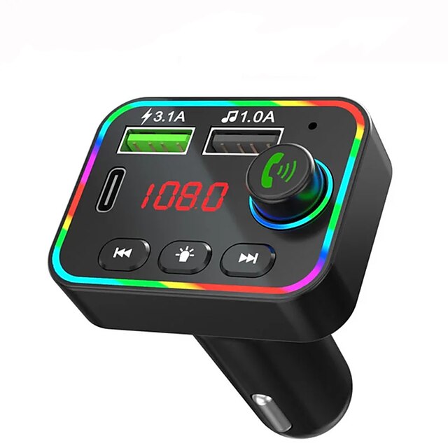  Bluetooth FM Transmitter with Upgrade Your Car Audio System and Dual USB Charger With 7 Color LED Backlit Light