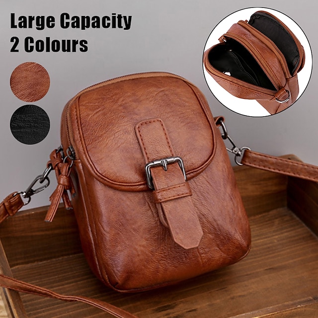  Women's Crossbody Bag Shoulder Bag Mobile Phone Bag PU Leather Outdoor Daily Holiday Zipper Large Capacity Lightweight Solid Color Black Brown