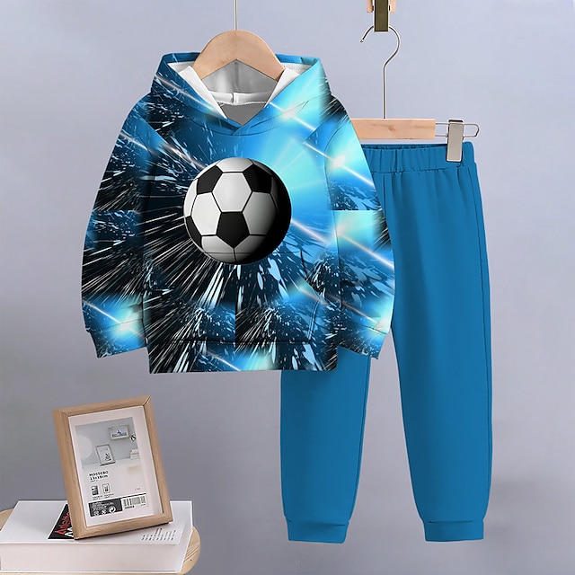  Boys 3D Football Hoodie & Pants Set Long Sleeve 3D Printing Fall Winter Active Fashion Cool Polyester Kids 3-12 Years Outdoor Street Vacation Regular Fit