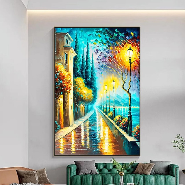  Colorful Cityscape oil Painting On Canvas Handpainted Original Night View Art Abstract Home Decor Modern Textured Wall Art Bedroom Home Decor No Frame
