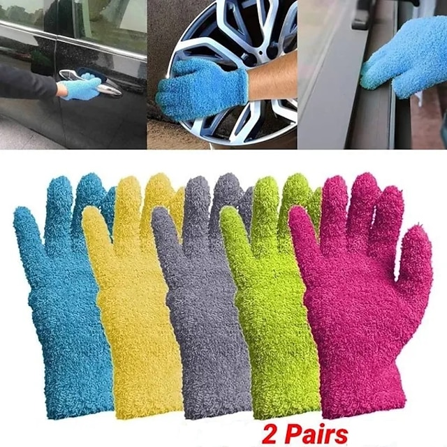  2 Pairs Car Wash Glove Microfiber Dusting Cleaning Gloves Washable Cleaning Mittens for Kitchen House Cleaning Cars Trucks Mirrors Lamps Blinds Dusting Cleaning