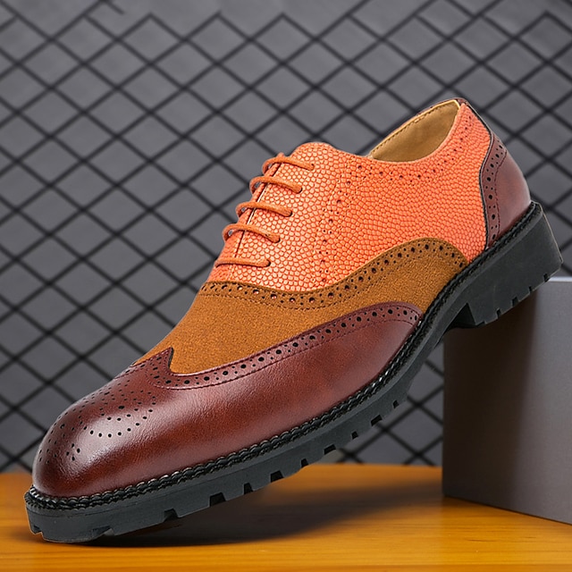  Men's Oxfords Derby Shoes Retro Formal Shoes Brogue Walking Casual Daily Leather Comfortable Booties / Ankle Boots Loafer Black Orange Green Spring Fall