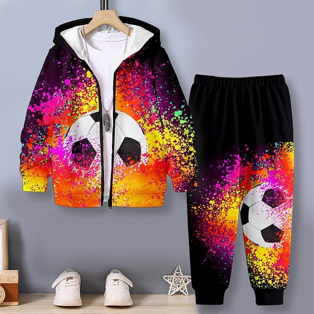  Jongens 3D Voetbal Hoodie & shorts Set Lange mouw 3d printen Herfst Winter Actief Modieus Stoer Polyester Kinderen 3-12 jaar Buiten Straat Vakantie Normale pasvorm