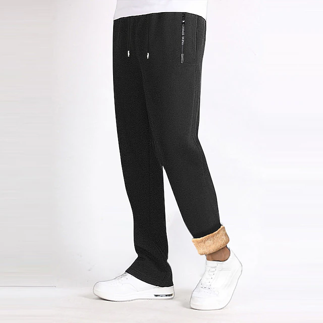 Men's Fleece Pants Sweatpants Joggers Trousers Drawstring Elastic Waist Straight Leg Plain Comfort Warm Casual Daily Holiday Sports Fashion Black Black Straight Leg Micro-elastic 10