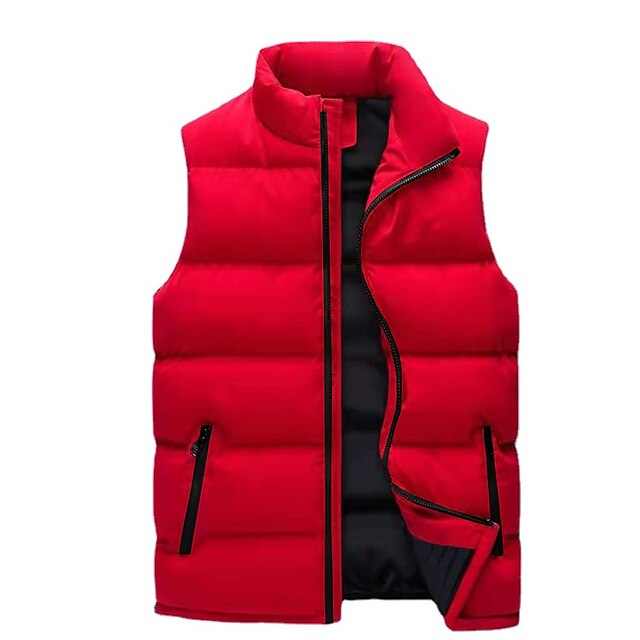 Men's Puffer Vest Gilet Hiking Winter Polyester Windproof Warm Solid ...