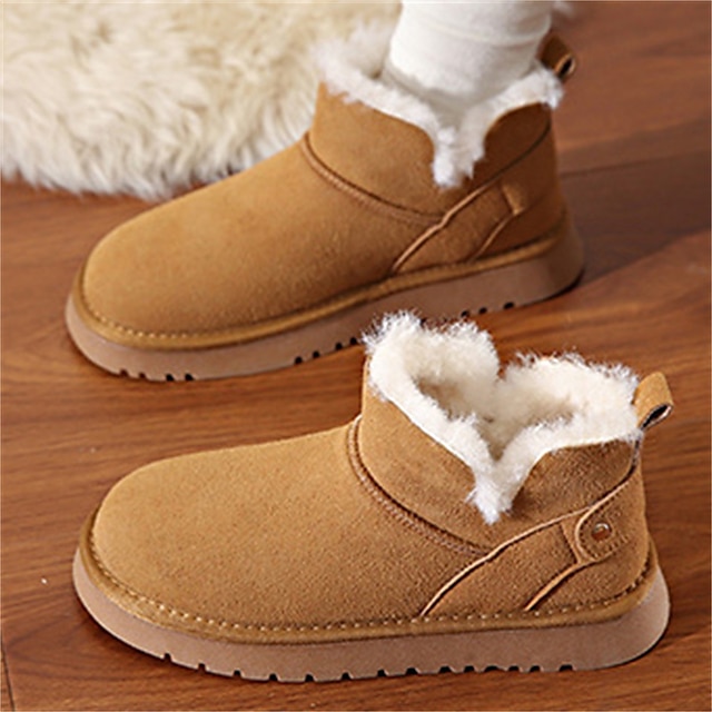  Women's Boots Snow Boots Soft Shoes Comfort Shoes Daily Solid Color Booties Ankle Boots Winter Flat Heel Round Toe Plush Comfort Minimalism Faux Suede Loafer Black Khaki