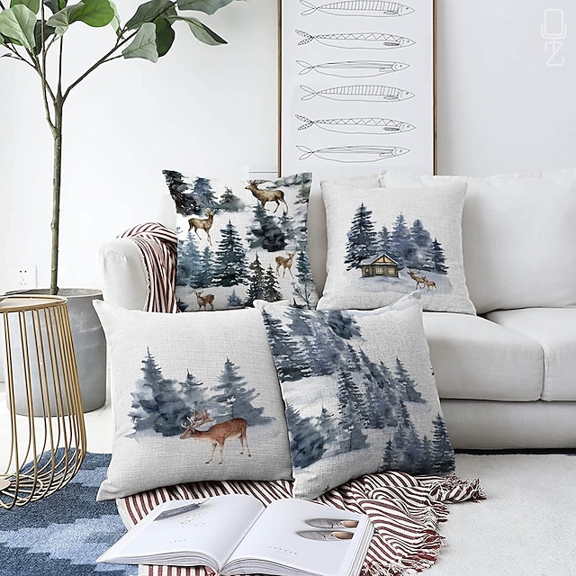  Housse de coussin décorative en forme de forêt boisée, taie d'oreiller carrée douce, pour chambre à coucher, salon, canapé, chaise, 1 pièce