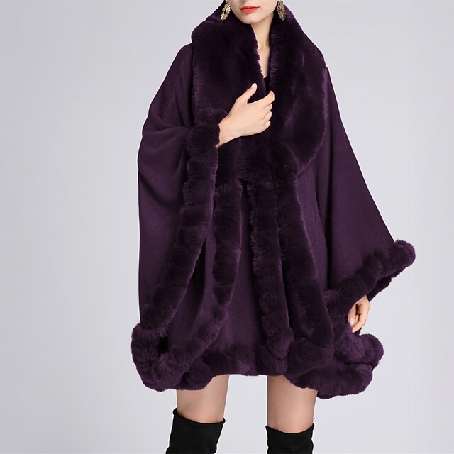 Women’s Winter Solid Color Faux Fur Knit Cape Shawl/Wrap main image 1