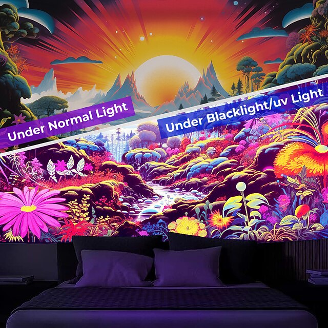 Blacklight Tapestry UV Reactive Glow in the Dark Trippy Forest Mushroom