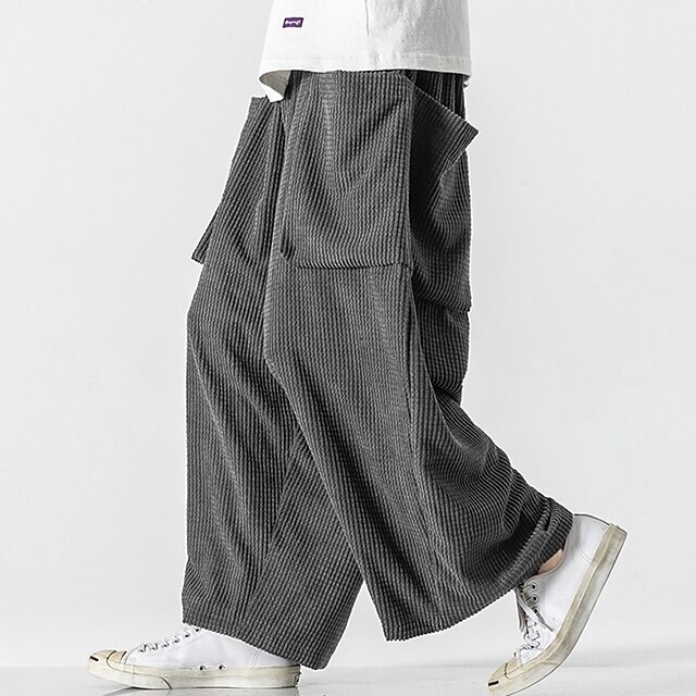 Men's Sweatpants Wide Leg Sweatpants Corduroy Pants Pocket Drawstring ...