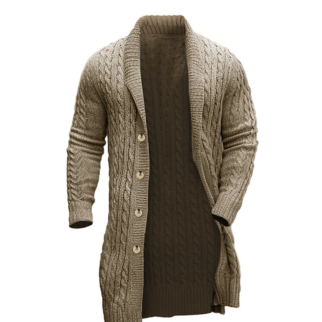 Men's Cardigan Sweater Chunky Cardigan Knit Tunic Button Up Plain Shawl Collar Warm Ups Modern Contemporary Casual Daily Wear Clothing Apparel Fall Winter Black Brown M L XL2