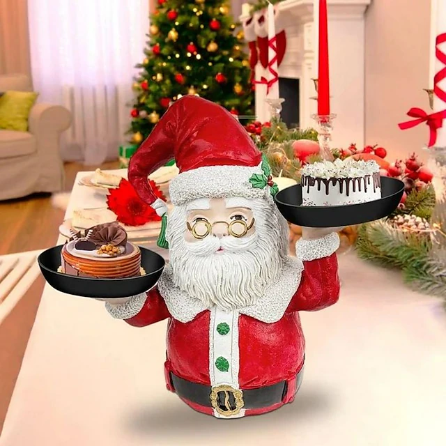 Christmas Ornament Decorations Old Man Tray Snowman Snack Holder Resin Craft Ornament Home Party Decorative 8