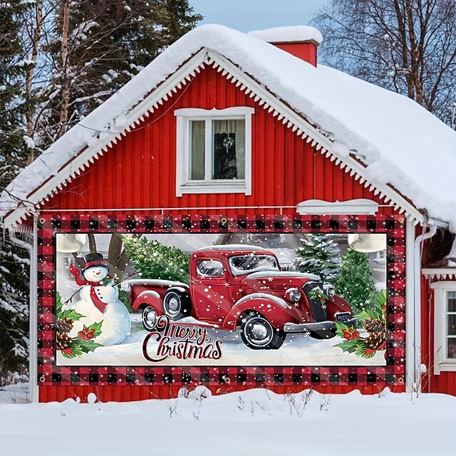 Christmas Door Decorations Outdoor Garage Door Cover Xmas Door Banner Gifts Snow Truck Large Door Mural Backdrop Decoration forHoliday Home Wall Decorations 12