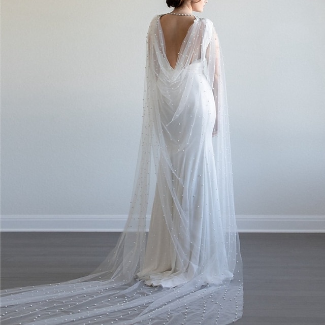 Bridal's Wraps Elegant Bridal Sleeveless Tulle Wedding Wraps With Rhinestone For Wedding Spring & Summer
