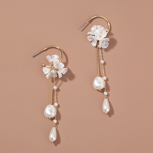  Women's White Fine Jewelry Tassel Fringe Flower Shape Cute Stylish Earrings Jewelry White For Wedding Party 1 Pair