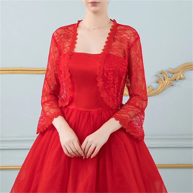 Shawls Women's Wrap Bolero Elegant Bridal Long Sleeve Lace Wedding Wraps With Flower For Wedding Spring & Summer 14