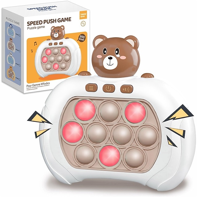  Quick Push Pop Game It Fidget Toys Pro for Kids Adults Handheld Game Fast Puzzle Game Machine Push Bubble Stress Toy Relief Party Favors Birthday Gifts for Boys and Girls (Brown Bear)