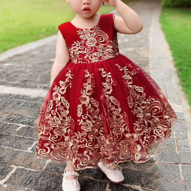  Toddler Girls' Party Dress Graphic Long Sleeve Outdoor Sequins Active Cotton Midi Party Dress Spring Fall Winter 3-7 Years Rose Red-comes with own skirt support Light Green Pink