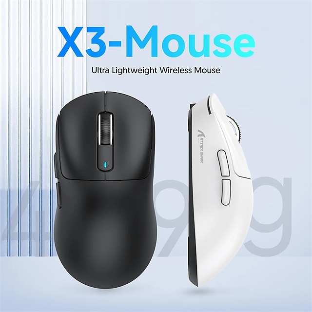  attack shark x3 bluetooth mouse 49g קל משקל pixart paw3395 tri-mode חיבור 26000dpi 650ips עכבר מאקרו גיימינג