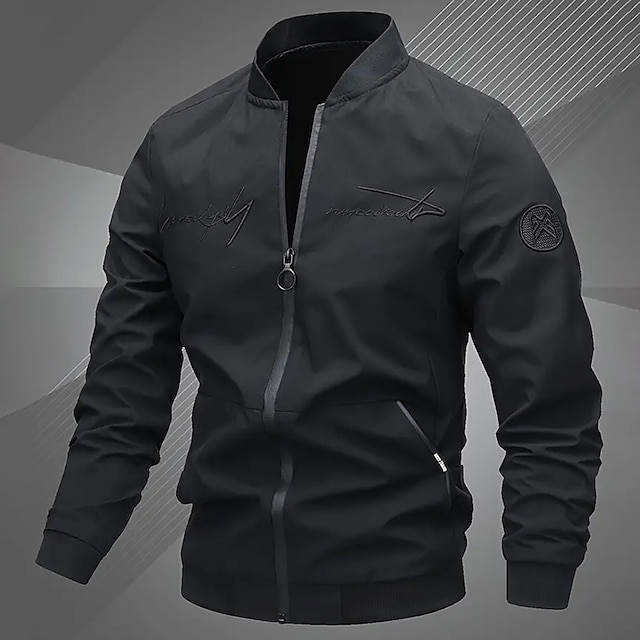  Men's Lightweight Jacket Summer Jacket Bomber Jacket Windbreaker Outdoor Vacation Warm Fall Winter Plain Fashion Streetwear Stand Collar Regular Black Gray Jacket