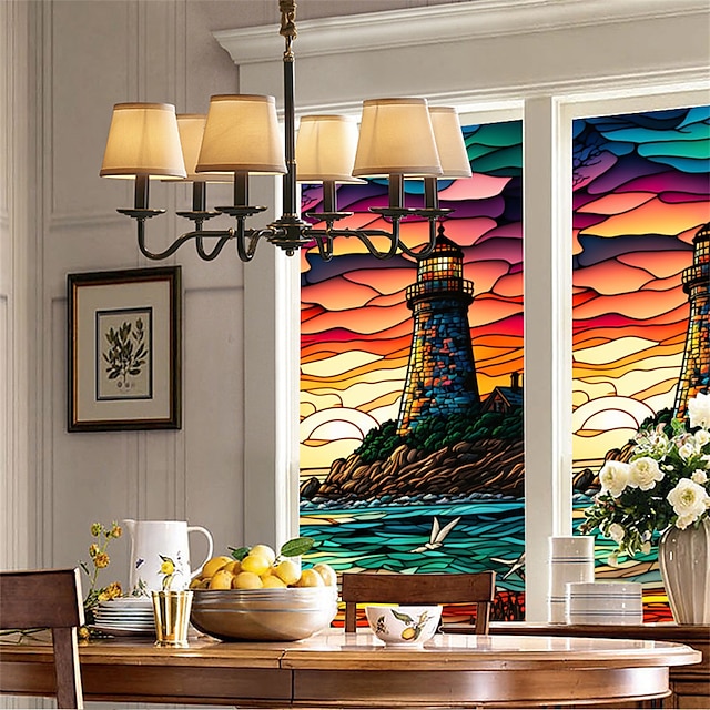  1 stk farverige retro vinduesglas elektrostatiske klistermærker aftagelige vindue privat farvede dekorativ film til hjemmekontor