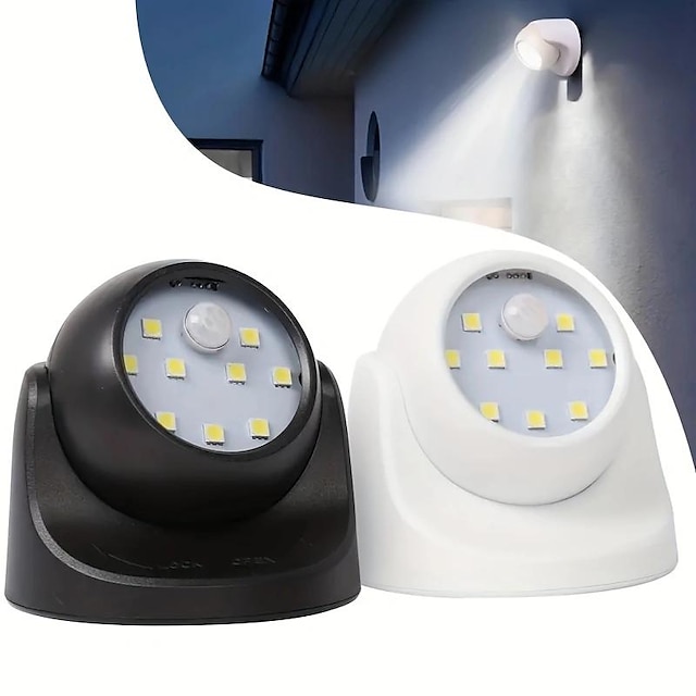 sensor nattvegglampe, batteridrevet bevegelsessensorlys trådløs 9 led bevegelsesspotlight innendørs og utendørs, hagebevegelsessensor sikkerhet led lyslampe
