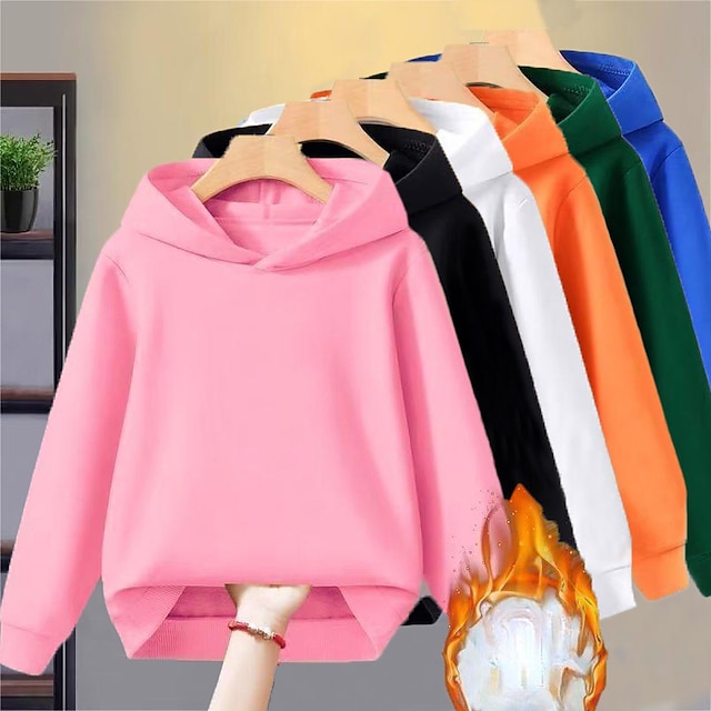  Kids Unisex Hoodie Solid Color Long Sleeve Pocket Spring Fall Winter Active Daily Cotton School Casual