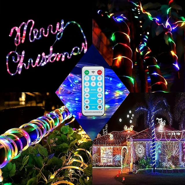 Solar Rope Lights Outdoor Waterproof with Remote Control, 50M-500Led ...