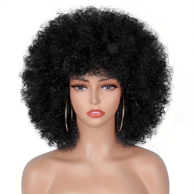  Pelucas rizadas afro cortas para mujeres, pelucas de cabello sintético, esponjosas y suaves, pelucas rizadas afro de aspecto natural para fiestas diarias, cosplay, uso en Halloween