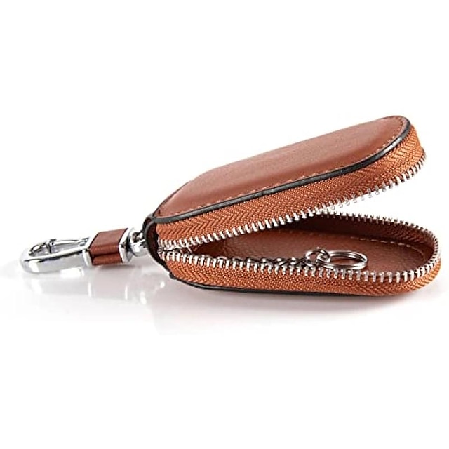  Car Key Case Universal Key Fob Cover Case Key Fob Protector Faux Leather Car Keychain Holder Metal Hook And Keyring Zipper Bag