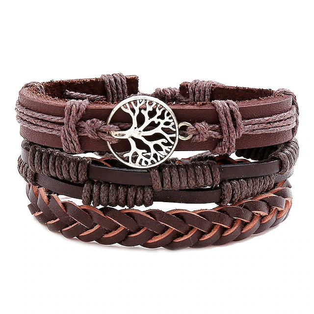 Men's Leather Bracelet Thick Chain Totem Series Wedding Tree of Life Fashion Personalized Rock Leather Bracelet Jewelry Coffee For Party Evening Gift Birthday Festival 6