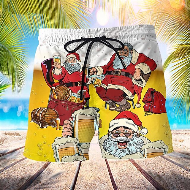 Men's Swim Trunks Swim Shorts Board Shorts Drawstring with Mesh lining Elastic Waist Santa Claus Christmas Beer Quick Dry Short Holiday Beach Hawaiian Casual Yellow Micro-elastic2