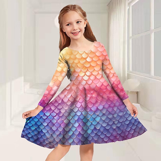  3D платье русалки для девочек с длинными рукавами и 3D принтом осень-зима спортивные & Милое повседневное красивое повседневное платье для детей от 3 до 12 лет на открытом воздухе, платье