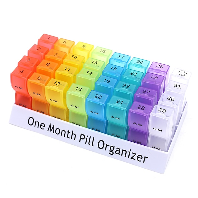  Einmonatiger Pillen-Organizer, 32-Tage-Vormittags-/Nachmittagsdeckel, Medikamenten-/Tabletten-Aufbewahrungsbox