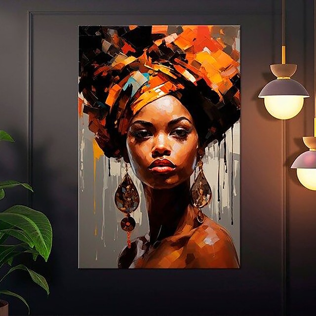  Peinture à l'huile faite à la main sur toile, décoration murale, portrait de figure africaine, belle fille abstraite pour la décoration intérieure, peinture roulée sans cadre, non étirée