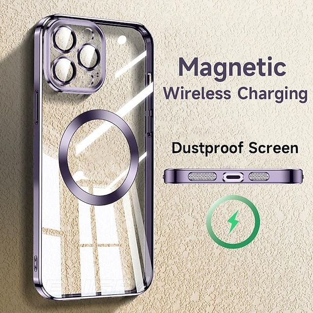  for magsafe magnetisk trådløs ladeveske for iphone 15 14 plus 13 12 11 pro max luksus gjennomsiktig silikon linsebeskyttelsesdeksel