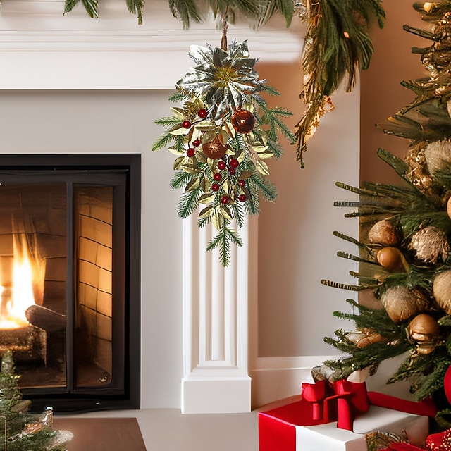 Christmas Wreath Teardrop Swag, Battery Operated Christmas Swags