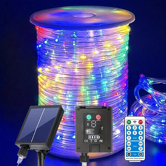 Solar LED Rope Light Outdoor Waterproof with Remote Control, 50M-500Led ...