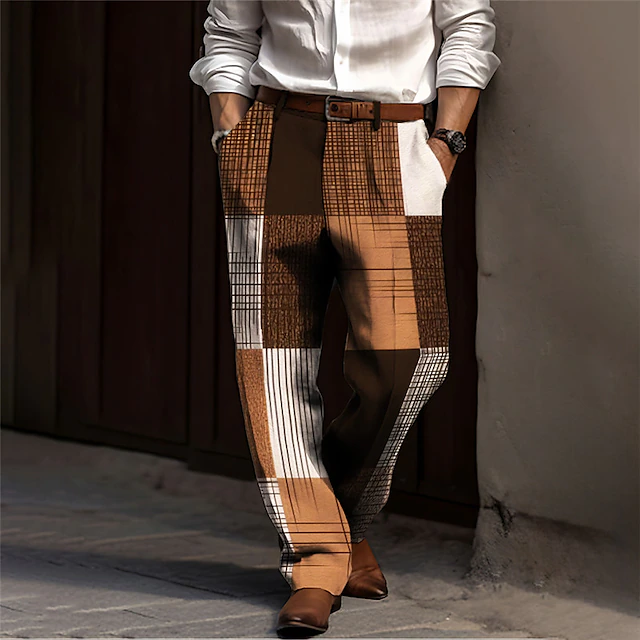 Plaid / Check Business Men's 3D Print Dress Pants Pants Trousers Outdoor Street Wear to work Polyester Blue Orange Green S M L High Elasticity Pants 5
