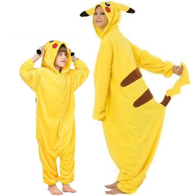 Kid's Adults' Kigurumi Pajamas Pika Pika Patchwork Onesie Pajamas Funny Costume Flannelette Flannel Toison Cosplay Costume Warm Cute Cozy Homewear For Halloween Carnival 8
