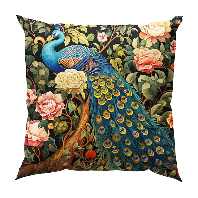  Peacock Floral Double Side Pillow Cover 1PC Soft Decorative Square Cushion Case Pillowcase for Bedroom Livingroom Sofa Couch Chair
