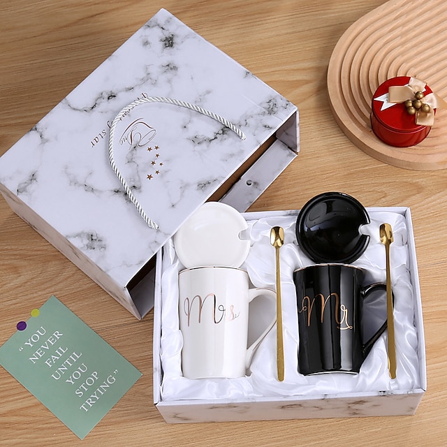  Kaffeetassen-Set „Herr und Frau“ – einzigartige Hochzeitsgeschenke für Braut und Bräutigam – Jahrestagsgeschenk für Sie und Ihn, Ehemann und Ehefrau – Verlobungsgeschenke für ihn, sie, für Eltern zum Valentinstag