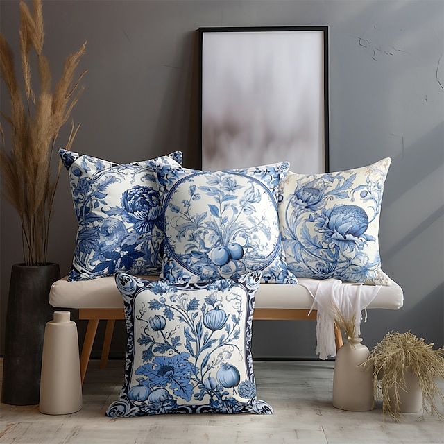 sinivihreä kukkainen kahden puolen tyynynpäällinen 1kpl pehmeä koristeellinen neliömäinen tyynyliina tyynyliina makuuhuoneeseen olohuoneen sohva sohvatuoli