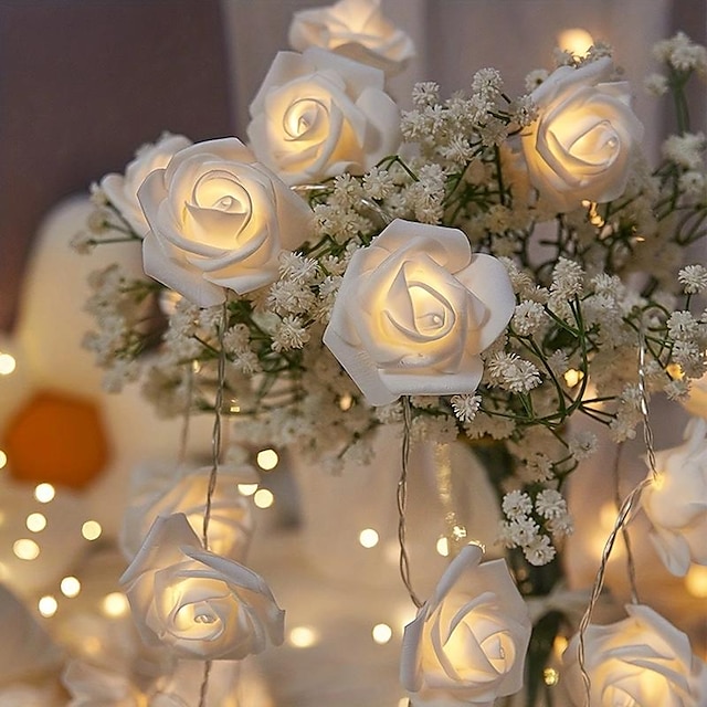  fairy lights led ros blomma liten färg lampor ljusslinga, för mors dag presenter inomhus förslag atmosfär ljus, födelsedag scen arrangemang flickrum dekoration