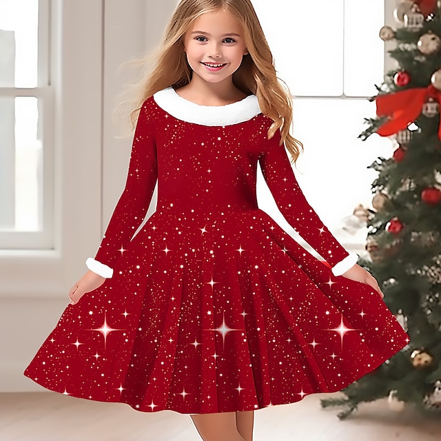  Girls' 3D Color Dress Long Sleeve 3D Print Fall Winter Sports & Outdoor Daily Holiday Cute Casual Beautiful Kids 3-12 Years Casual Dress Swing Dress A Line Dress Above Knee