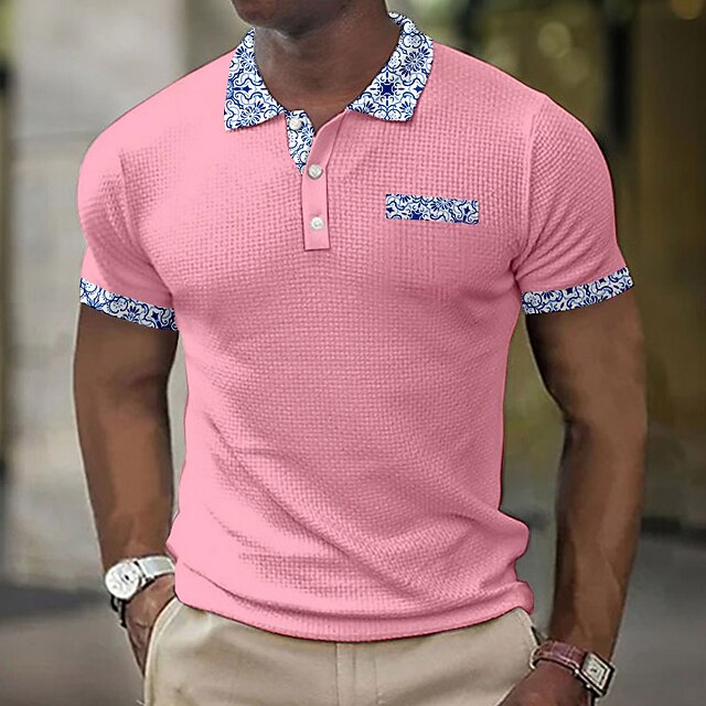 Men's Polo Shirt Button Up Polos Golf Shirt Floral Graphic Prints