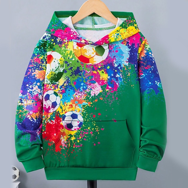  Jungen 3D Fußball Kapuzenshirt Pullover Langarm 3D-Druck Herbst Winter Modisch Strassenmode Cool kinderkleidung 3-12 Jahre Outdoor Casual Täglich Regular Fit