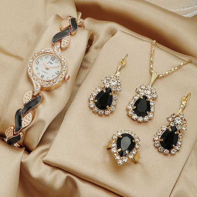  5 pçs/set relógio feminino luxo strass relógio de quartzo estrela do vintage relógio de pulso analógico & conjunto de joias, presente para a mãe dela